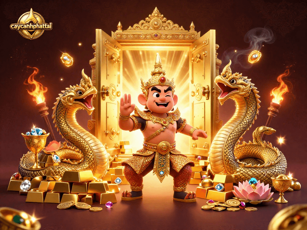 Experience the excitement of caycanhphattai with a golden treasure vault and vibrant guardians.