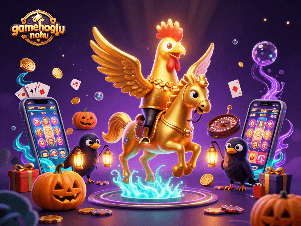 Experience immersive gaming with gamethuongnohu's thrilling 3D illustration of a golden rooster and friends in an exciting casino scene.