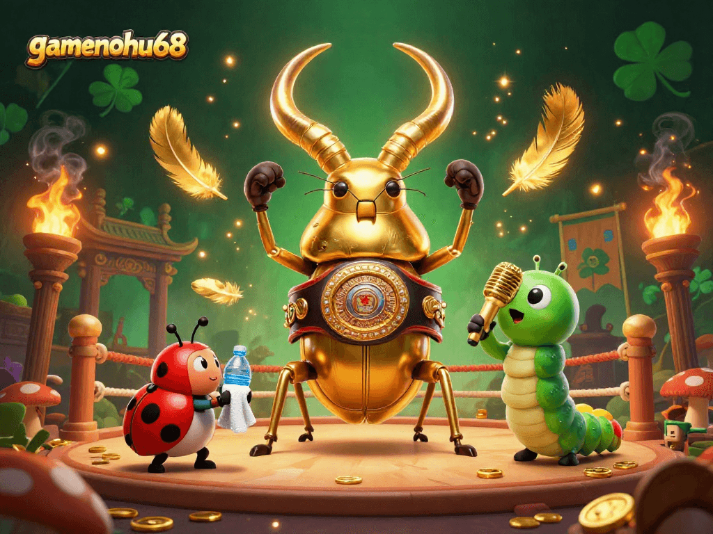 Experience the thrill of gamenohu68 with this vivid 3D illustration showcasing dynamic characters and rich casino-themed elements.