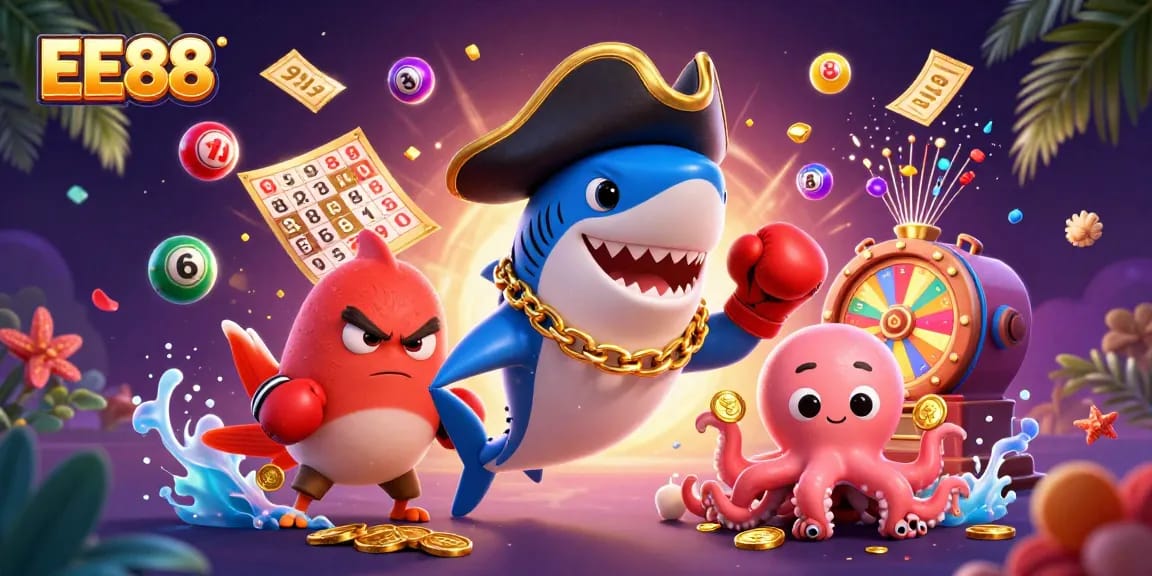 Experience thrilling games at EE88 as colorful lottery elements and lively characters bring excitement.