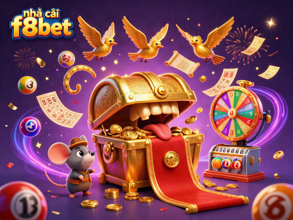 Experience the thrill at nhà cái f8bet with vibrant gaming elements and dynamic illustrations.