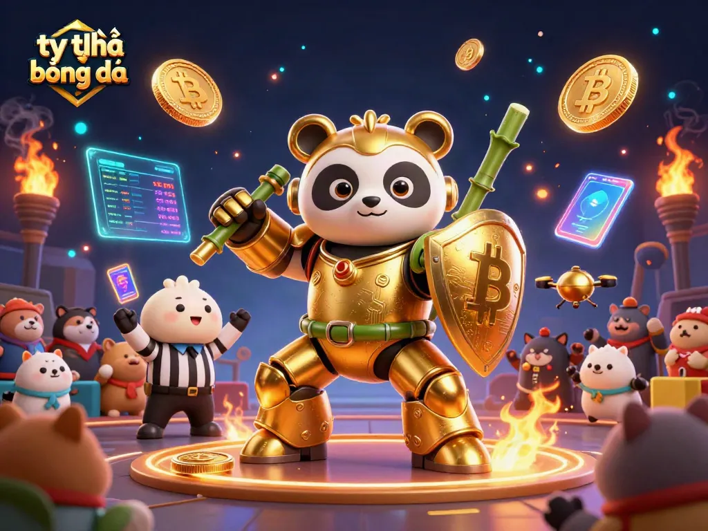 Engage in tỷ lệ bóng đá with a dynamic 3D illustration of a mech-suit panda battling in a vibrant arena.