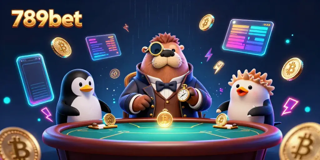 Engage in thrilling gameplay with 789bet at an underwater poker table surrounded by vibrant crypto elements.