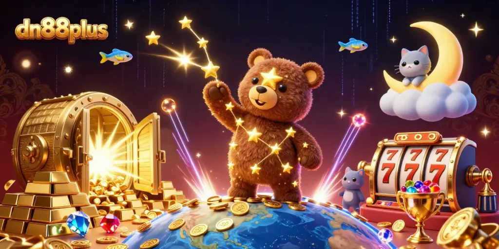 Win big with dn88plus in a dazzling casino scene showcasing treasure and fun