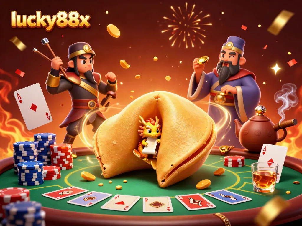 Engage with lucky88x's vibrant online casino scene featuring an enchanting dragon and fortune elements.