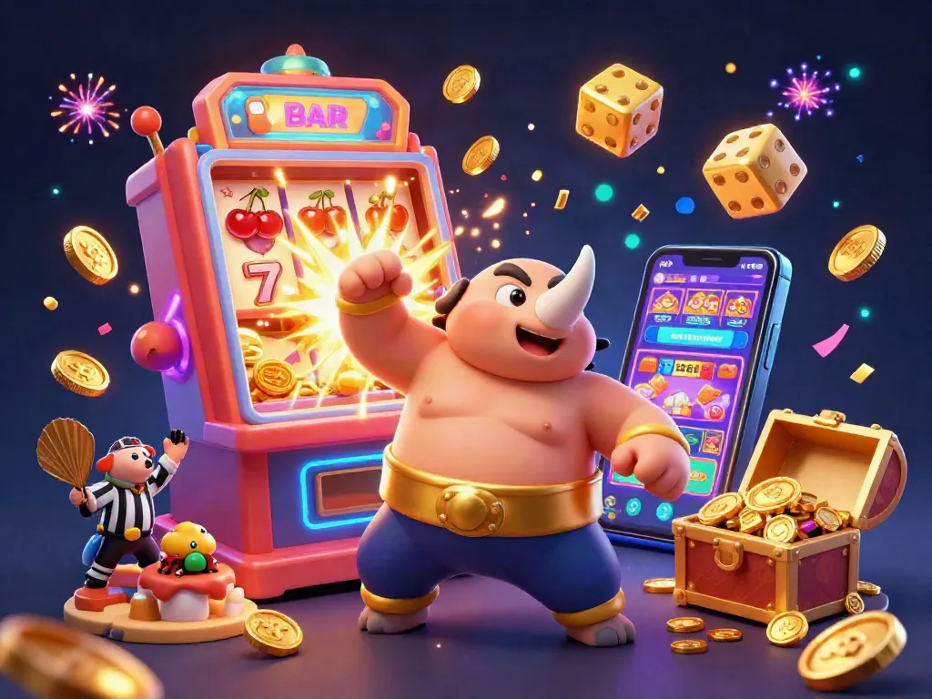 Experience thrilling action at tt88 with a 3D cartoon rhinoceros beetle sumo champion and exciting casino elements.
