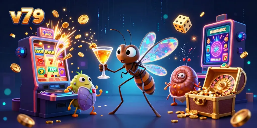 Engage with v79's vibrant 3D casino scene featuring unique characters and dynamic gaming elements.