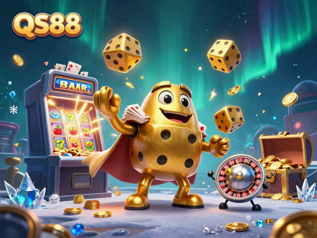 Experience the thrill of QS88 with vibrant casino elements exploding from a dynamic 3D illustration.