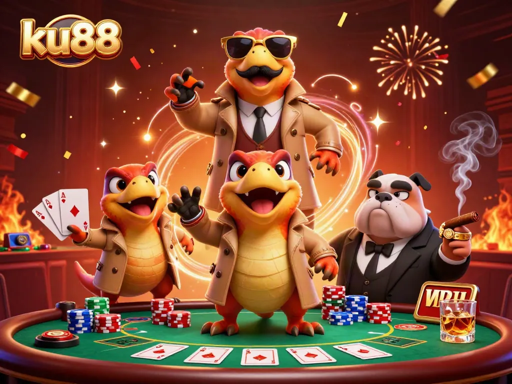 Engage in thrilling poker at ku88 with raptors sneaking into a premium casino.