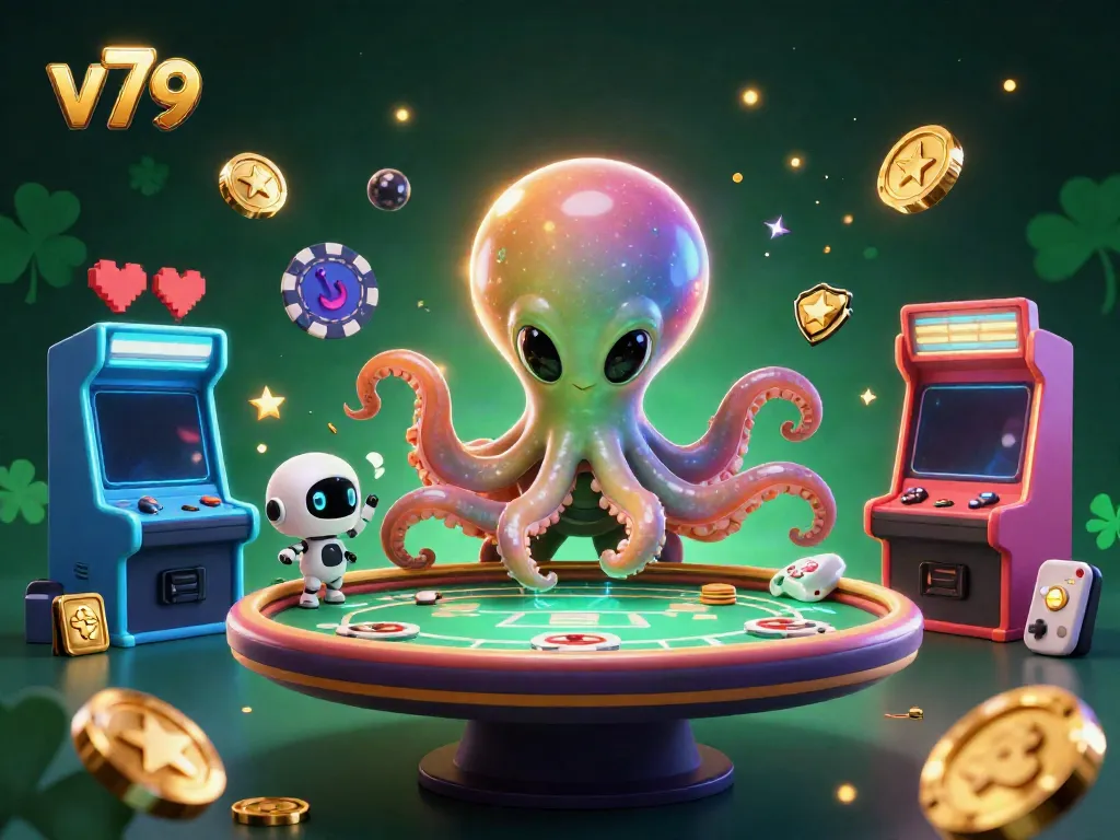 Experience thrilling gaming at v79 with a vibrant alien-themed casino scene featuring a holographic poker table and dynamic game elements.